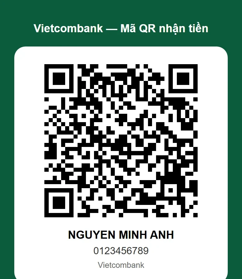Ảnh mã QR nhận tiền chụp từ app ngân hàng để thêm vào thiệp cưới online