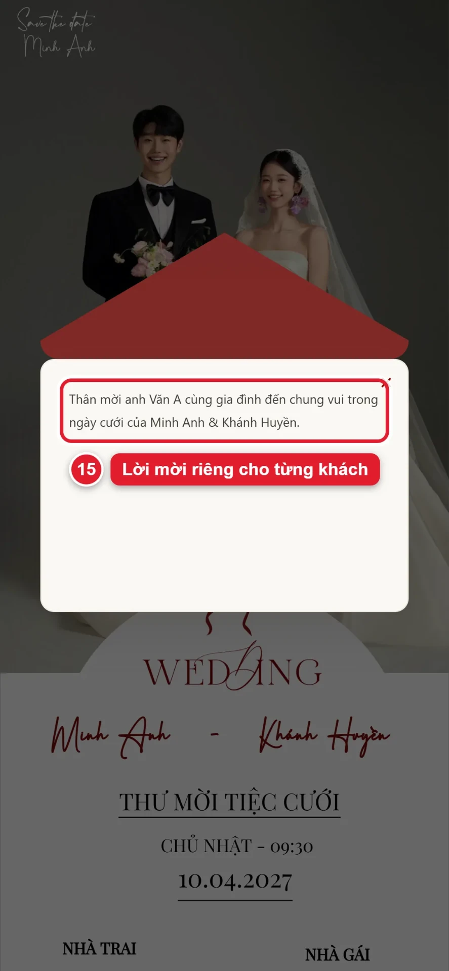 Bước 15: khách mời thấy lời mời riêng khi mở link thiệp cưới online