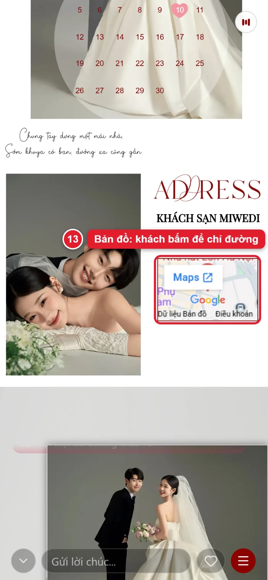 Bước 13: khách mời bấm bản đồ trên thiệp cưới online để mở Google Maps chỉ đường
