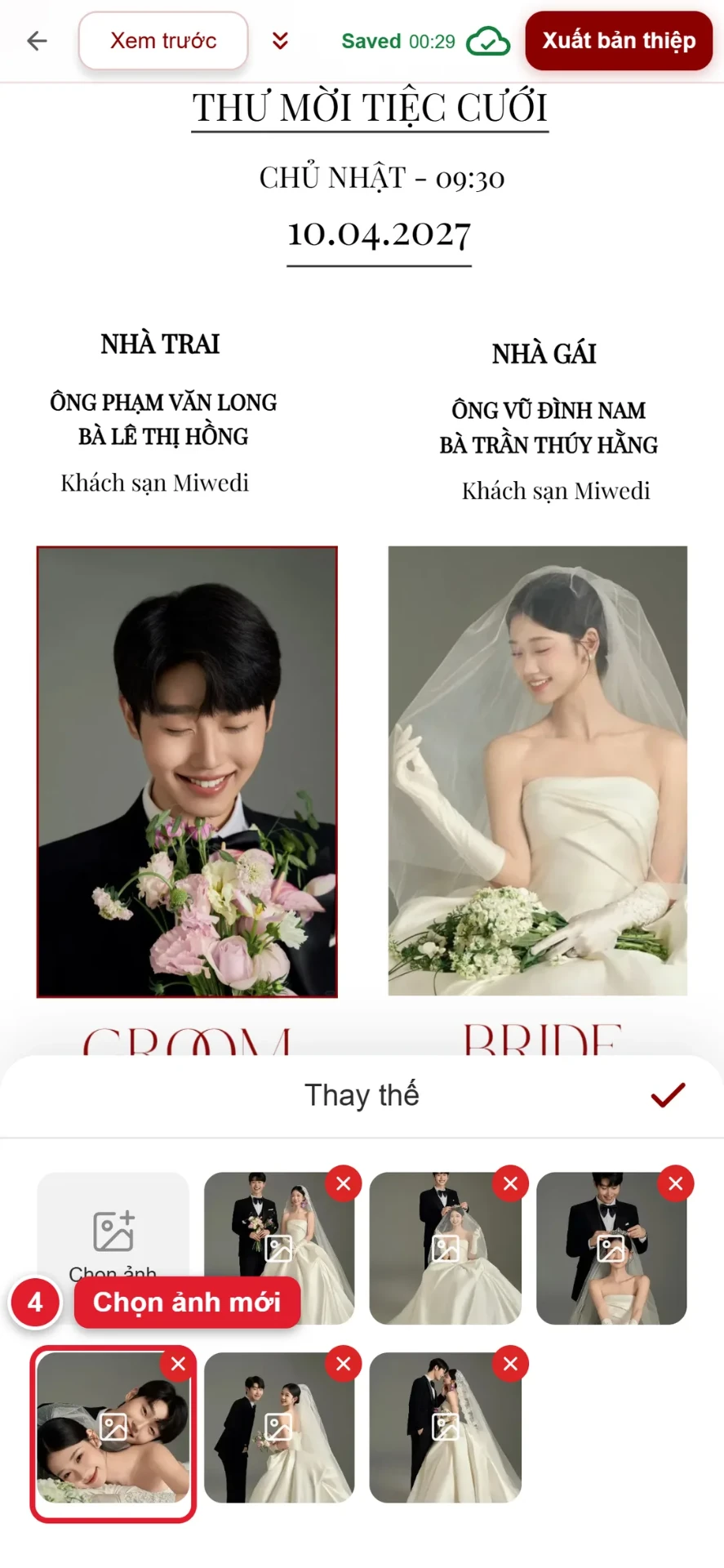 Bước 4: chọn ảnh mới trong album để thay ảnh trên thiệp cưới online