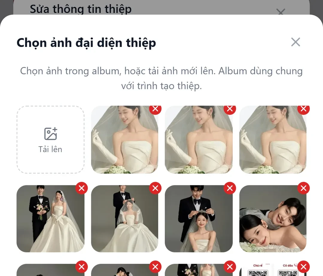 Bước 2: chọn ảnh cưới trong album làm ảnh đại diện link thiệp