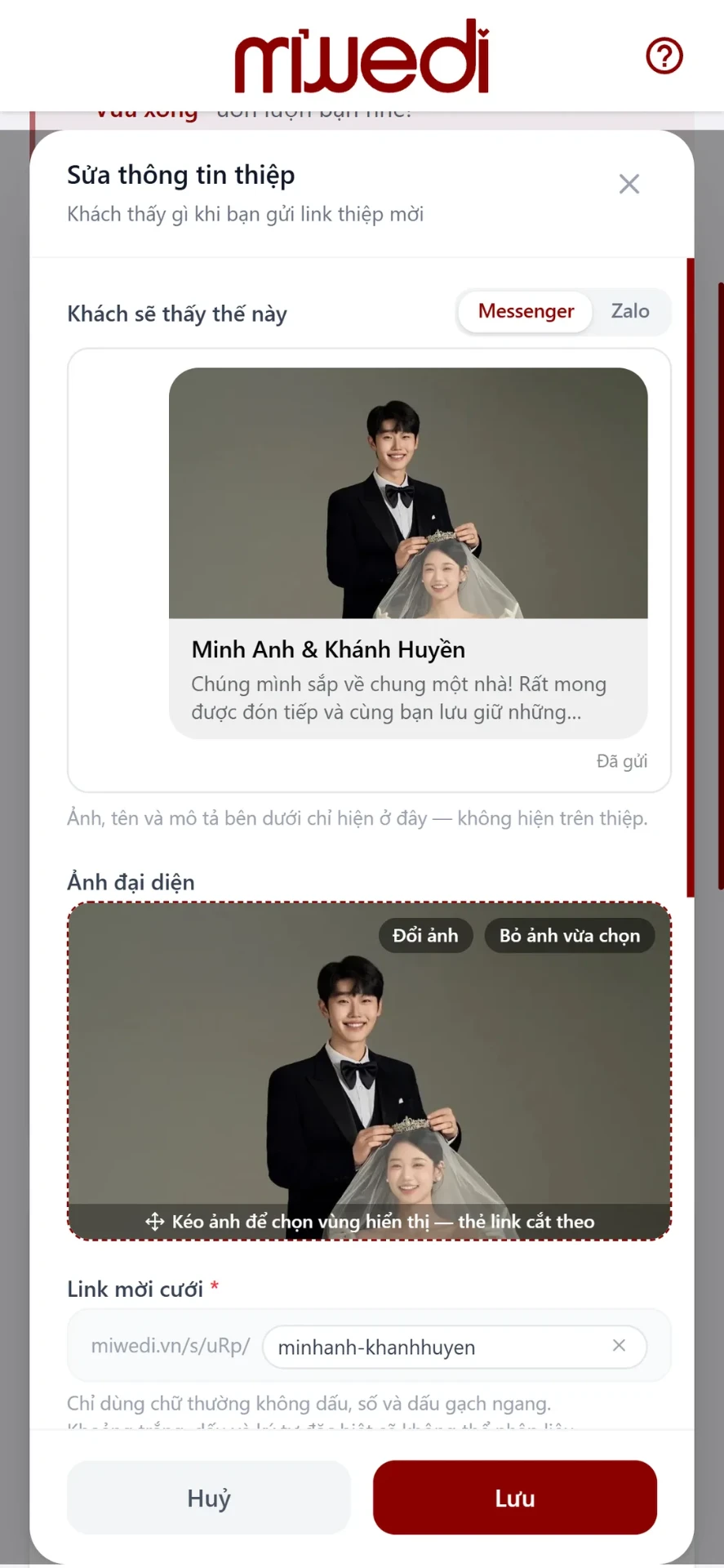 Bước 3: kéo ảnh để chọn vùng hiển thị trên thẻ link Facebook