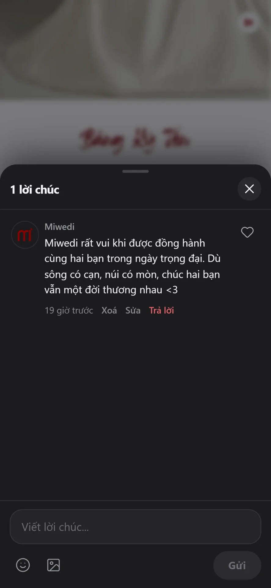 Bước 7: danh sách lời chúc khách gửi trên thiệp cưới online