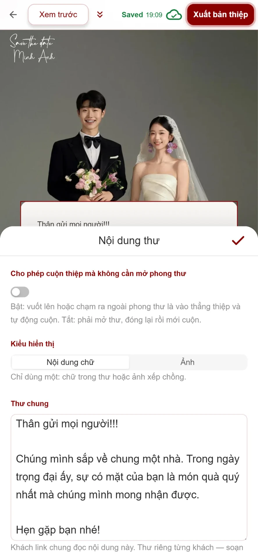 Bước 6: soạn thư chung trong phong thư thiệp cưới online