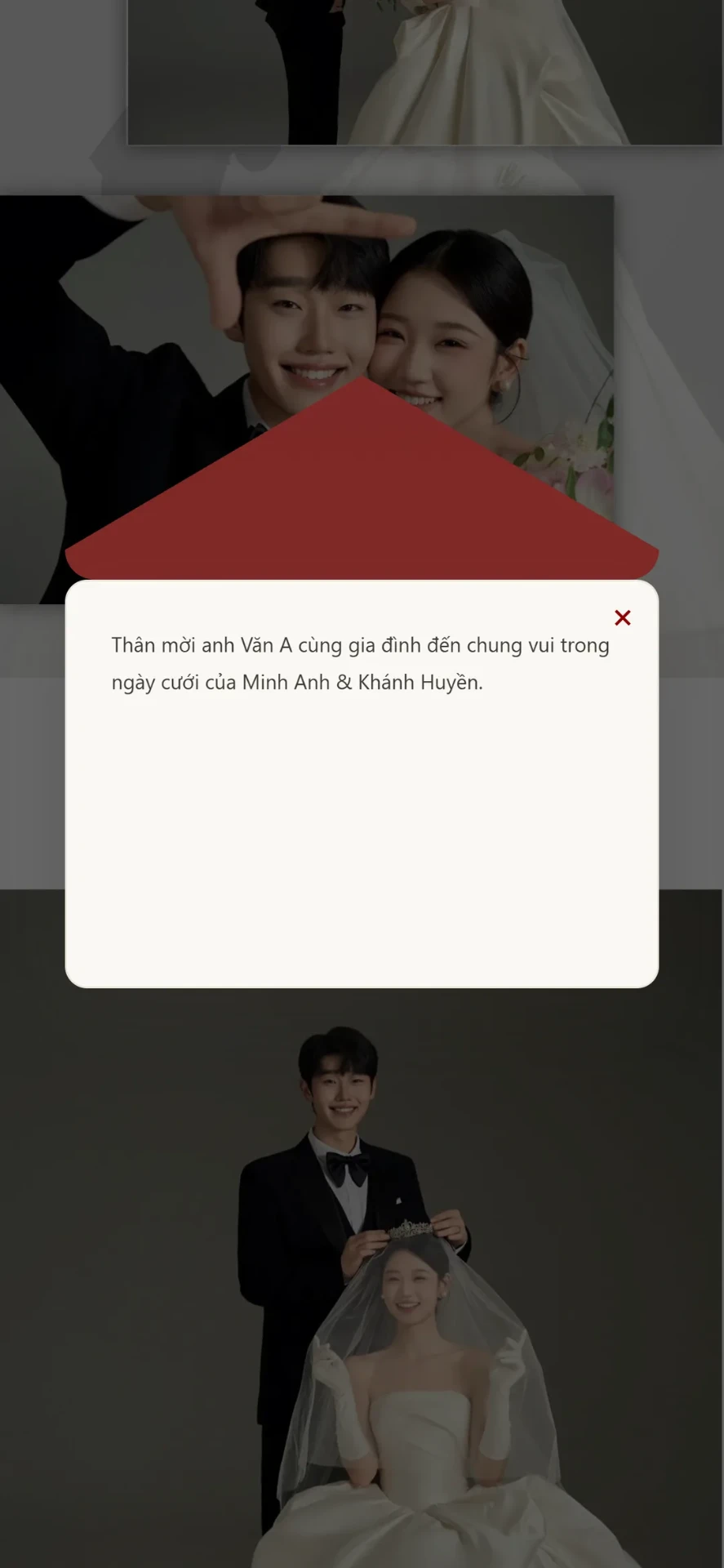 Bước 7: khách mời đọc lời mời riêng trong phong thư thiệp cưới online